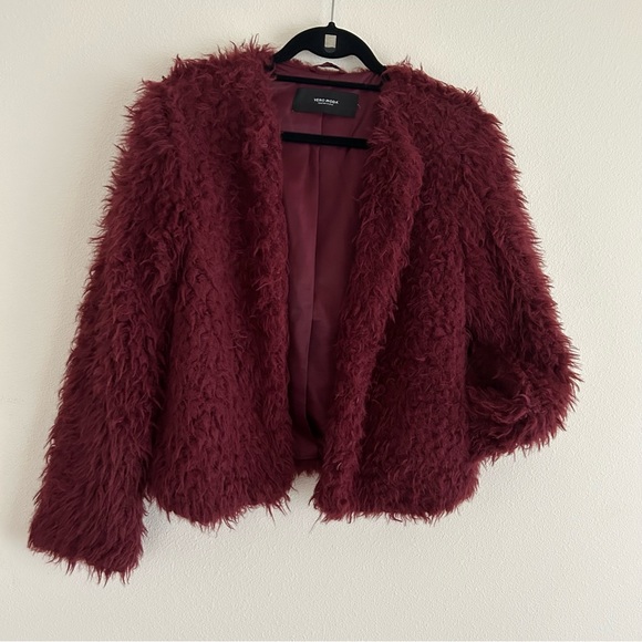 Vero Moda Faux Fur Jacket Burgundy Size S - Picture 4 of 4
